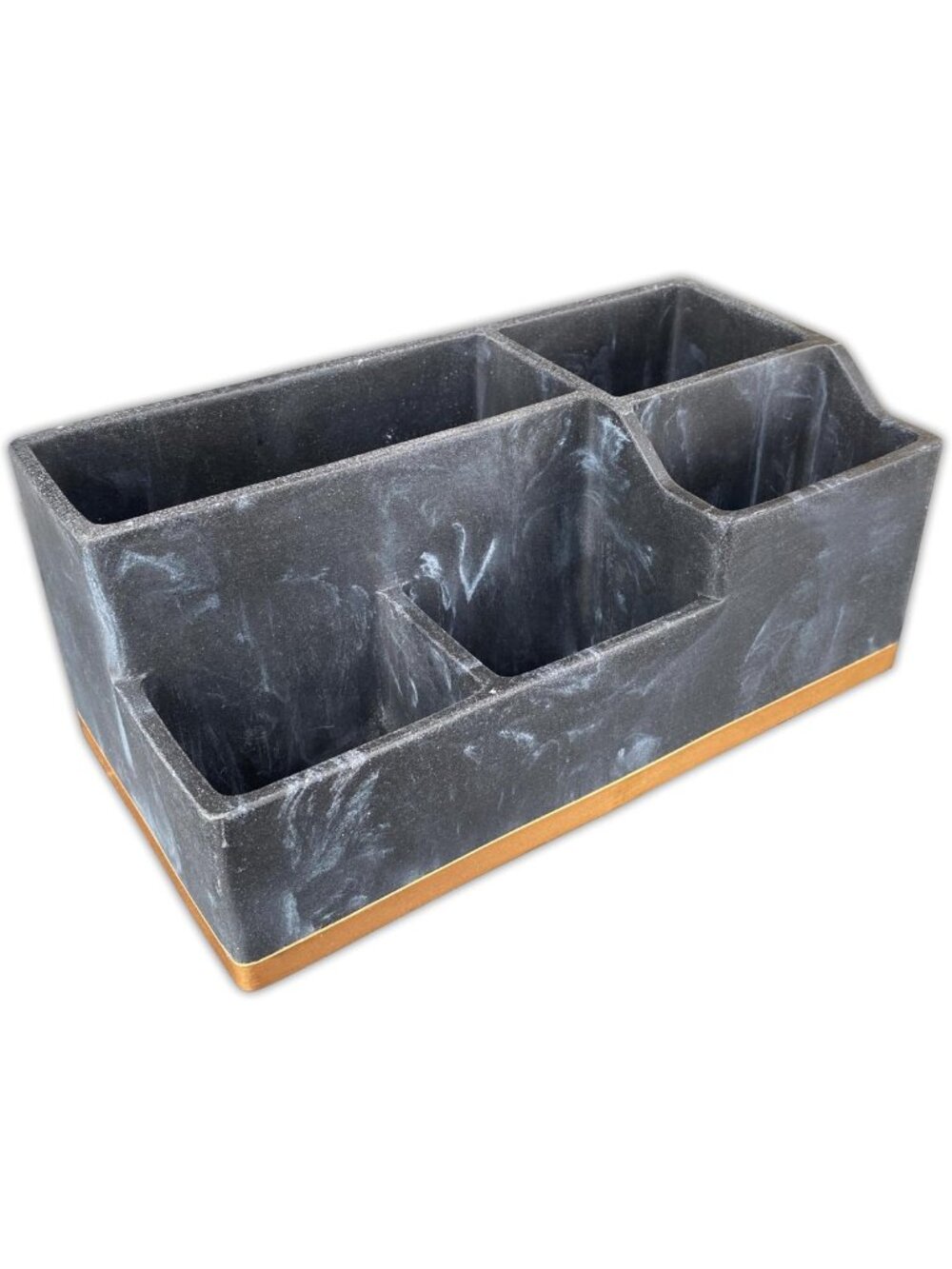 5-Slot Toothbrush Holder & Bathroom Organizer - Black Marble with Gold Accents